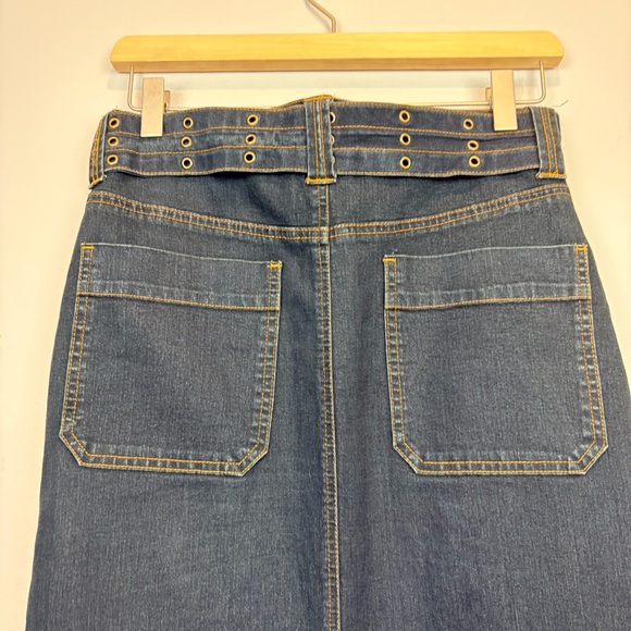 Vintage Y2K Gasoline Jeans Dark Wash Denim Maxi Skirt w/ Belt Utility Pocket - Picture 7 of 13
